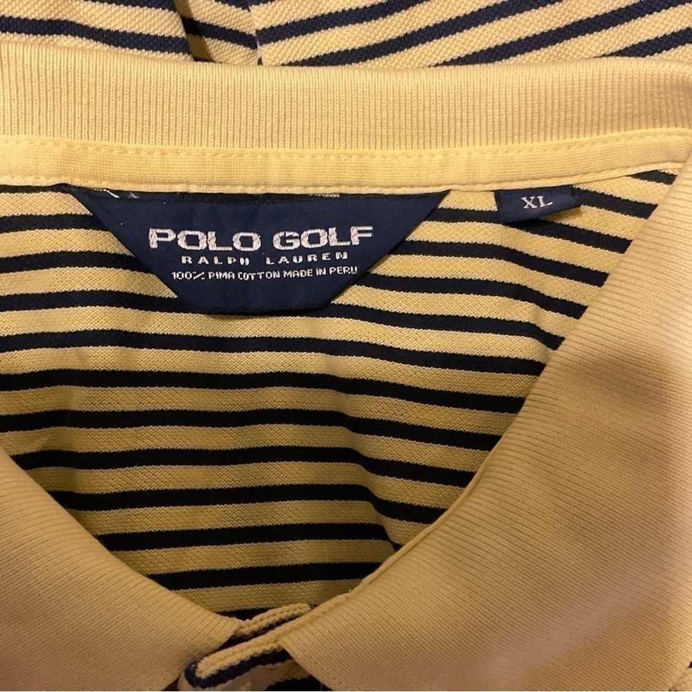 Men’s used Ralph Lauren polo yellow blue striped shirt size XL retro vintage log - Picture 2 of 3